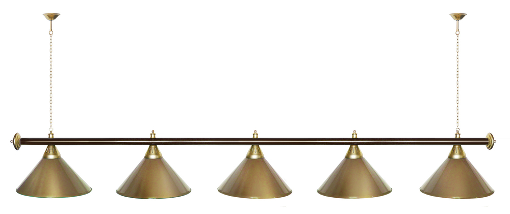 Лампа STARTBILLIARDS 5 пл. (плафоны зеленые,штанга зеленая,фурнитура золото)