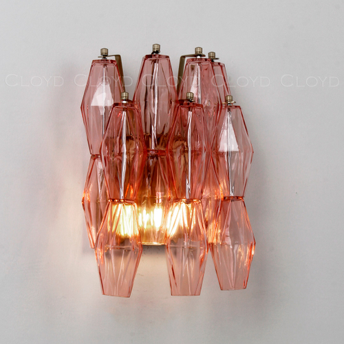 Бра Cloyd CALCUTTA W2 / выс. 37 см - латунь - розов.стекло (арт.20486)