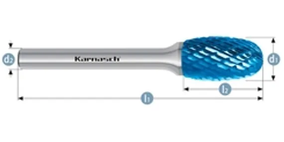 Борфреза твердосплавная Karnasch форма N (перевернутый конус), 3х5х3х38 мм, универсальная насечка HP-3, покрытие Blue-Tec, арт. 11.5096-005