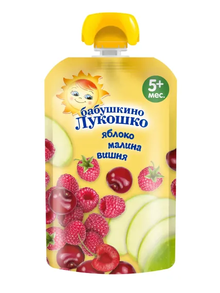 Пюре Бабушкино лукошко из яблок малины и вишни 90г с 5месяцев