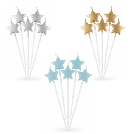 Свечи на торт «Звезда» на шпажке в ассортименте металлик 12 см, 5 шт.