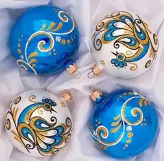 С2209/2 Набор стеклянных шаров Пава 4 шт., 85 мм., синий, Ёлочка