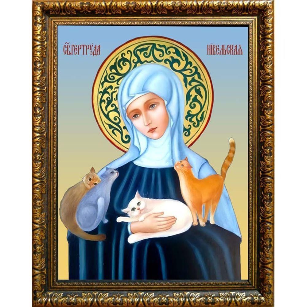 Святая Гертруда Нивельская. Икона на холсте.