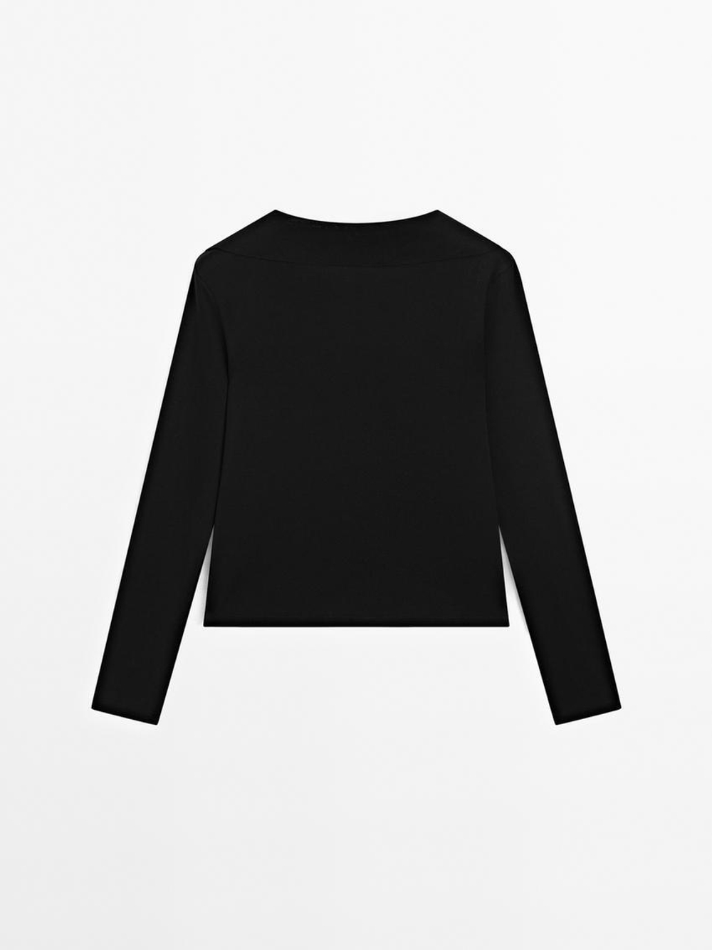 Massimo Dutti Свитер из смесовой шерсти с горловиной, черный