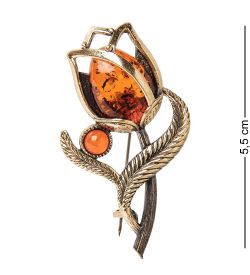 AM-2401 Брошь «Тюльпан» бол. (латунь, янтарь)