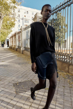 ZARA АТЛАСНАЯ МИНИ-ЮБКА С КРУЖЕВОМ, МОРСКОЙ СИНИЙ