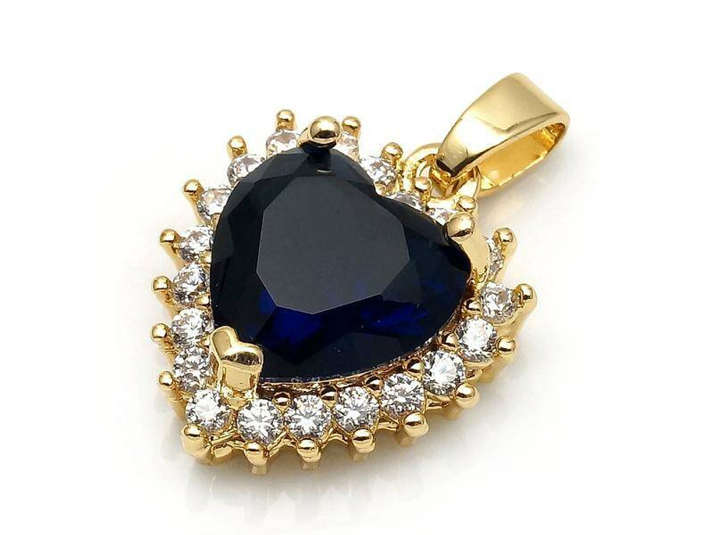 126198-чз Подвеска с чёрным кристаллом "Сердце" 17*14 мм, позолота