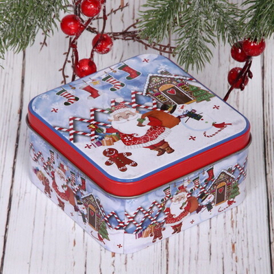 Банка жестяная «Дед Мороз и пряничный домик» 900мл 12*12*6,5см