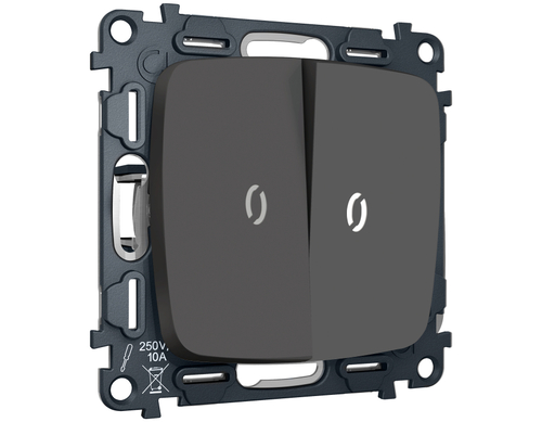 MO904035 Комплект механизма 2-кл проходного выключателя с подсветкой 5600K OMEGA Графит мягкое касание QUANT (OP9040, VM120, G25W)