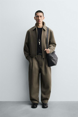 ZARA БРЮКИ BALLOON FIT С ЗАЩИПАМИ, ХАКИ