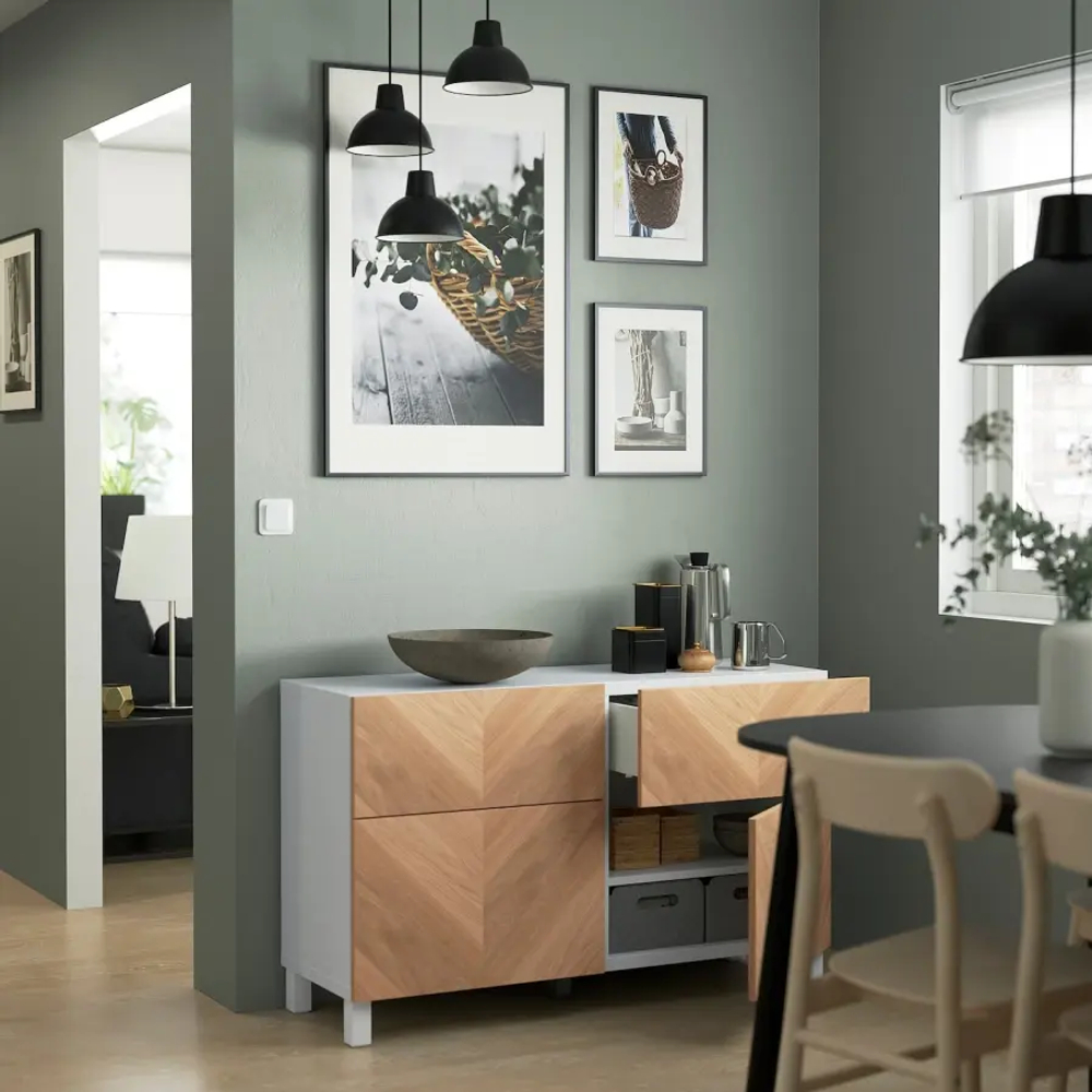 Комбинация для хранения - IKEA BESTÅ/BESTA, 120х42х74 см, дубовый шпон/белый, БЕСТО ИКЕА