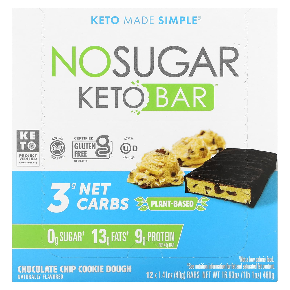 No Sugar Company, Keto Bar™, печенье с шоколадной крошкой, 12 батончиков по 40 г (1,41 унции)