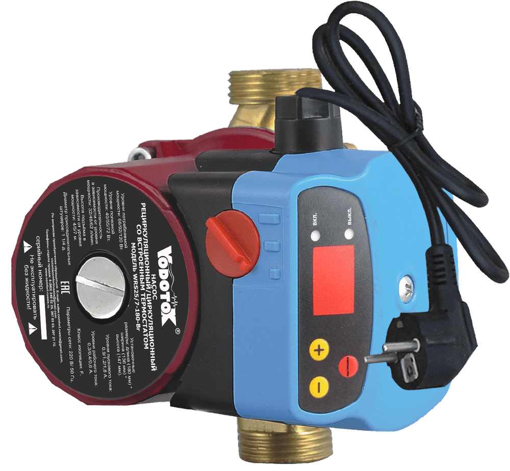 Насос циркуляционный/рециркуляционный со встроенным термостатом, "Vodotok" WRS25/6-180-Br