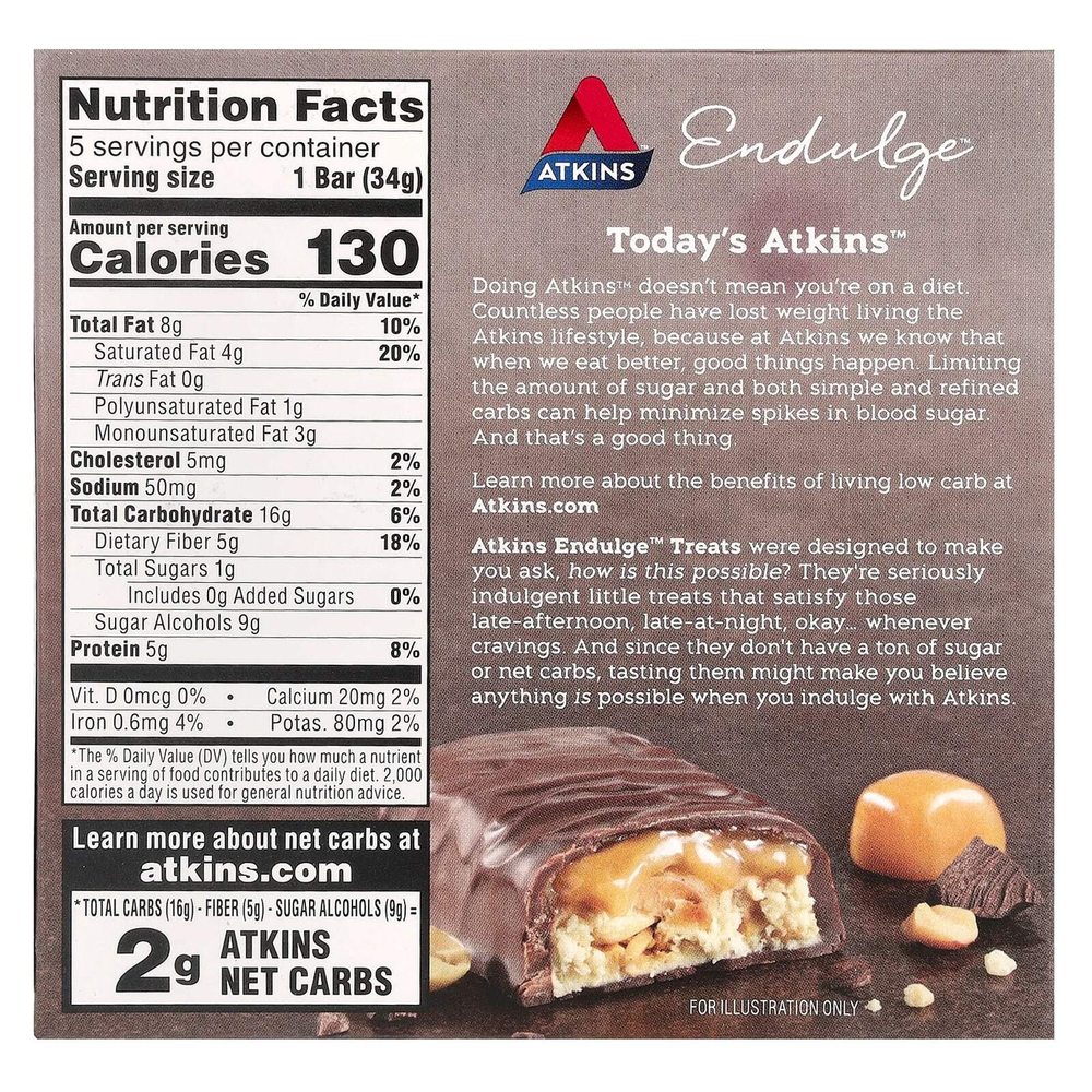 Atkins, Endulge™, батончик с карамелью и орехами, 5 шт. по 34 г (1,2 унции)