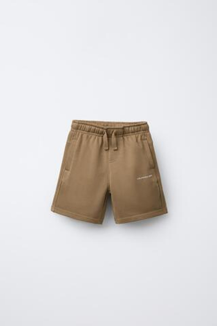 ZARA ШОРТЫ ИЗ МЯГКОЙ ТКАНИ ПРЯМОГО КРОЯ С РЕЛЬЕФНОЙ НАДПИСЬЮ, РЫЖЕВАТО-КОРИЧНЕВЫЙ