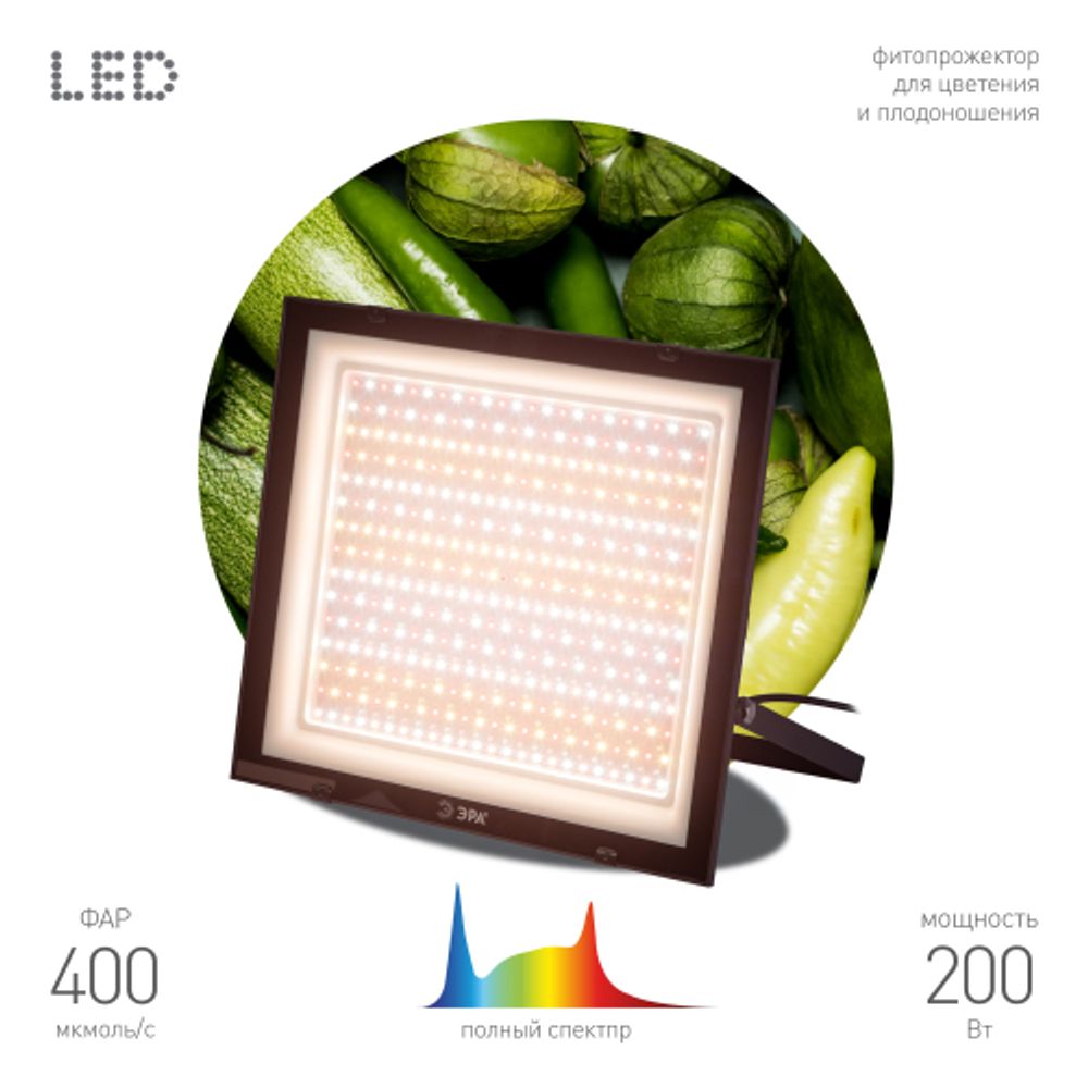 Фитопрожектор для растений светодиодный ЭРА FITO-200W-Ra90-LED полного спектра, профессиональный 200 Вт