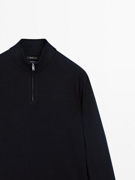 Massimo Dutti Свитер из 100% мериносовой шерсти с высоким воротником, темно-синий