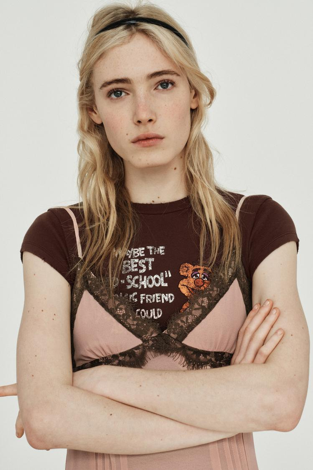 ZARA КОРОТКОЕ КОМБИНИРОВАННОЕ ПЛАТЬЕ С КРУЖЕВОМ, РОЗОВАТЫЙ