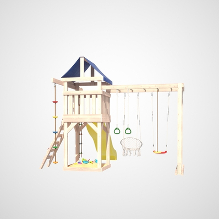 Детская площадка Fun Land с плетенным креслом, горкой и столиком со скамейками