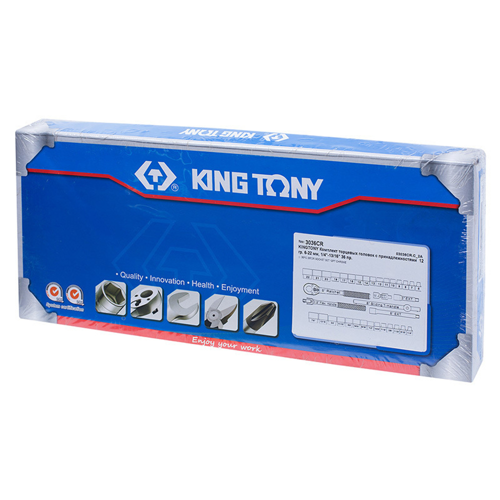 KING TONY (3036CR) Набор торцевых головок с принадлежностями 3/8", 12-гранные, 6-22 мм и 1/4"-7/8", 36 предметов