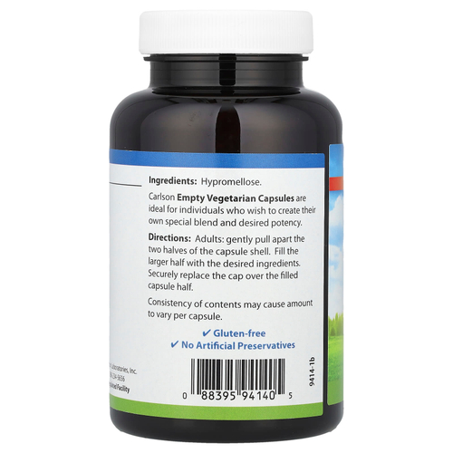 Carlson, пустые вегетарианские капсулы № 1, 200 капсул