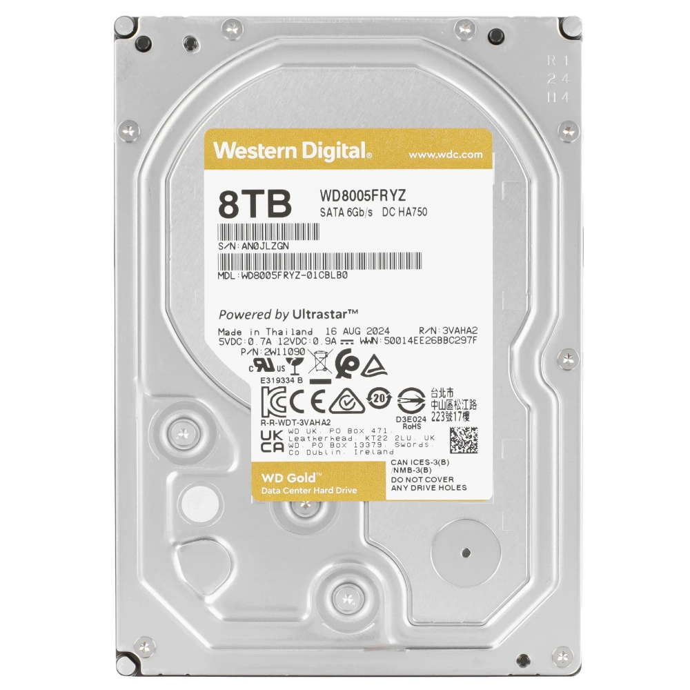 Жесткий диск повышенной надежности HDD 8Tb WD Gold SATA3 3,5" 7200rpm 256Mb WD8005FRYZ
