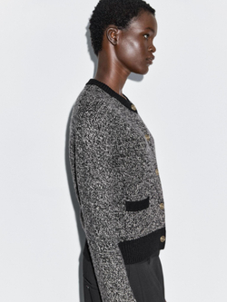 Massimo Dutti Кардиган из смесовой шерсти с золотистыми пуговицами, черный