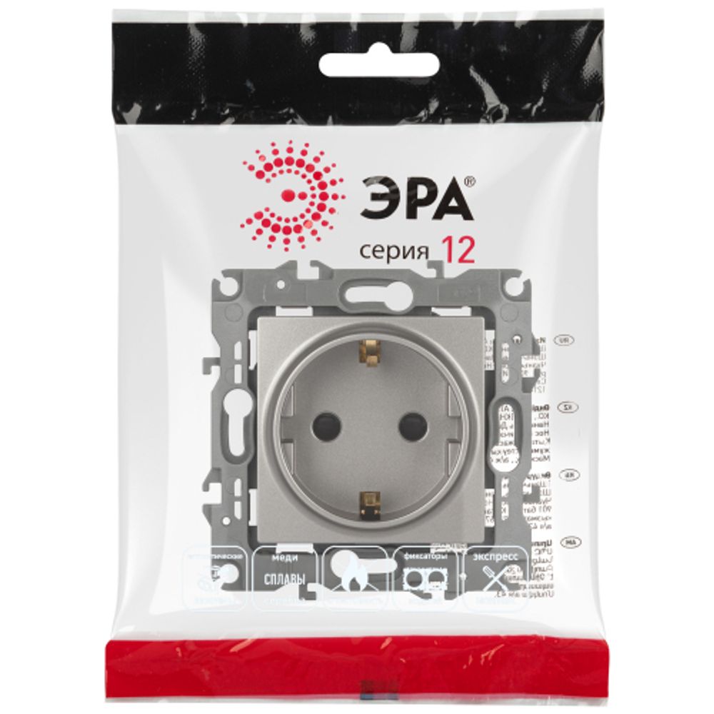 Розетка ЭРА Серия 12 12-2102-16 2P+E Schuko со шторками 16А-250В Эра12 титан