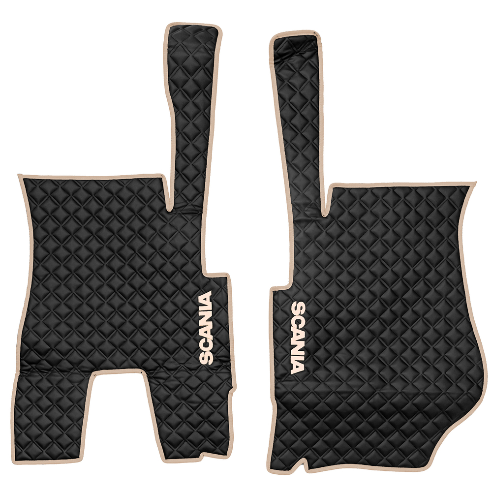 Ковры SCANIA 5 серии Р (автомат) (экокожа, черный, бежевый кант, бежевая вышивка)