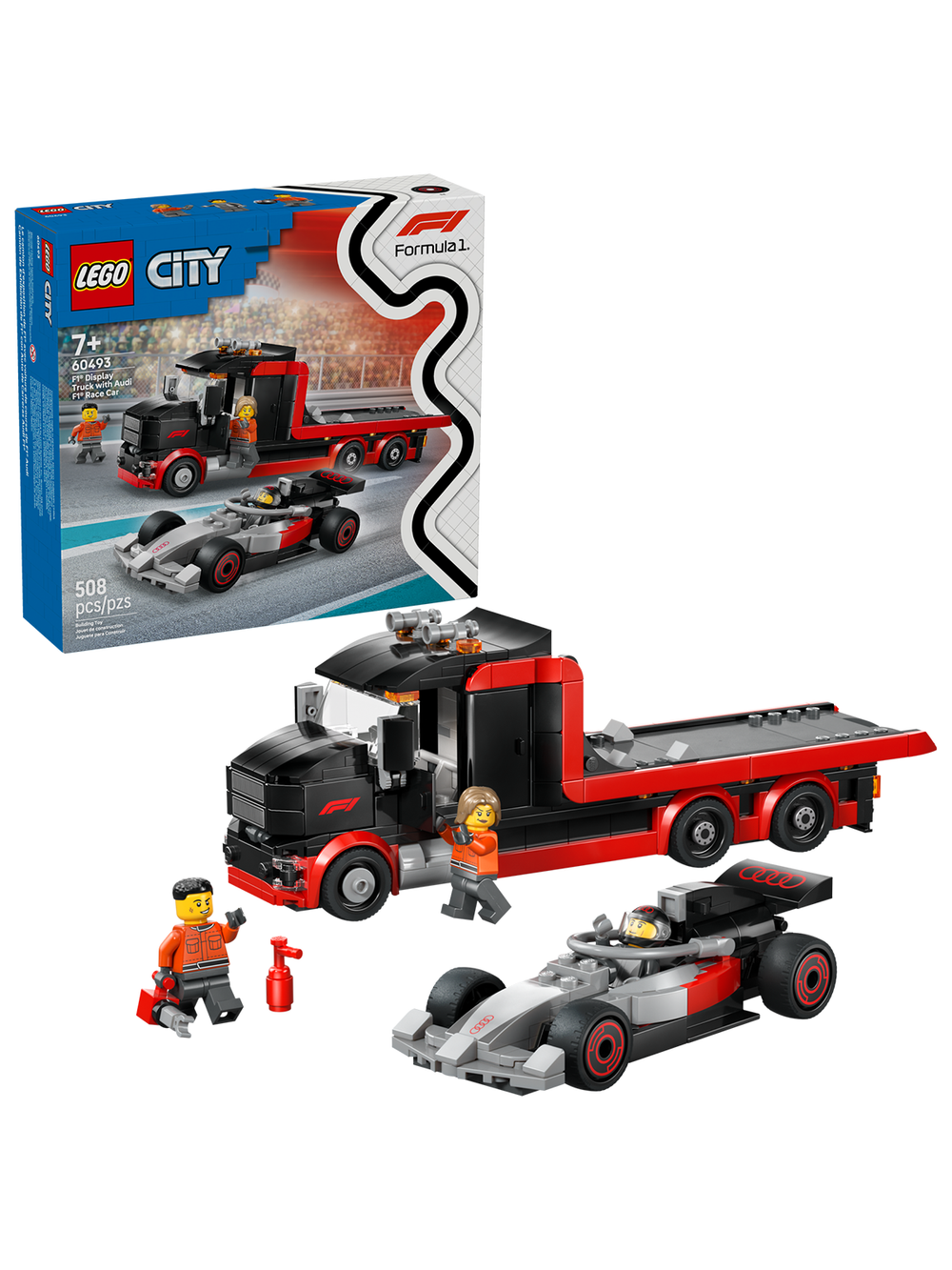 Конструктор Лего Сити Выставочный грузовик F1 с автомобилем Audi 60493 | LEGO City Audi F1 Race car 508 деталей | 7+