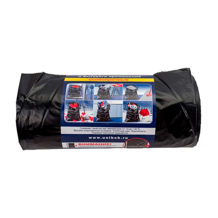 Мешки для мусора UNIBOB 220л, 90х130 см, ПВД, 60 мкм, черный, 10шт/рул