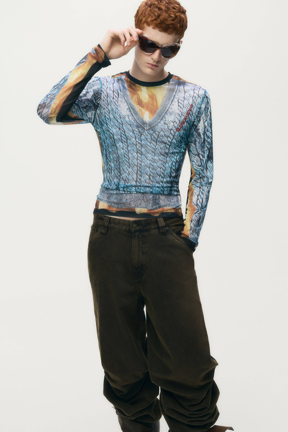 H&M - Glenn Martens Топ из сетки с принтом, синий