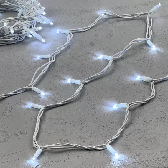 Гирлянда Нить 10 м., холодный белый, 220В, 75 LED, Провод Белый Каучук, IP65, LTC (LL75-8-2W)