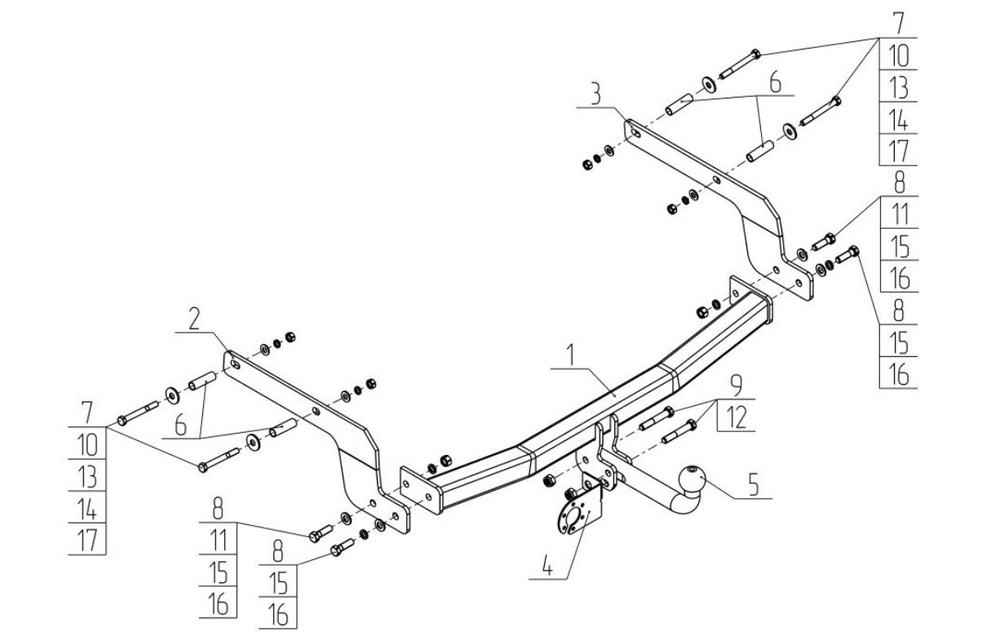 Фаркоп для Renault Arkana 2019-2022 Тип шара: A. Нагрузки: 1500/75 кг, RN 16