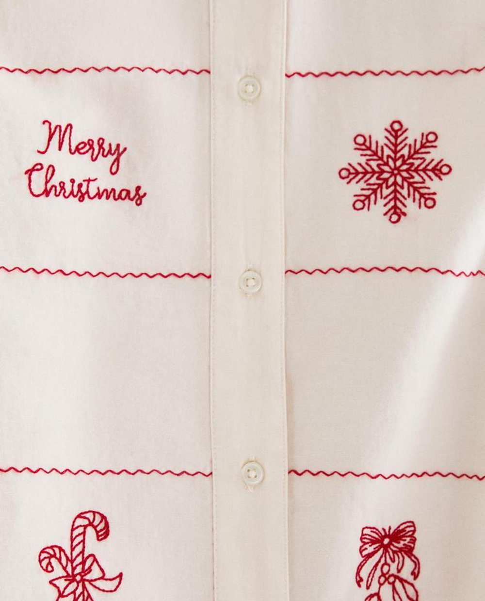 ZARA HOME ПИЖАМНАЯ РУБАШКА С ВЫШИВКОЙ, ЖЕЛТОВАТО-БЕЛЫЙ