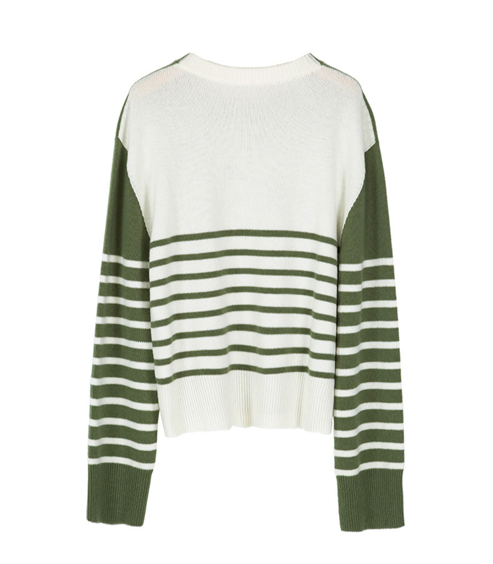 Бесшовный шерстяной пуловер в полоску