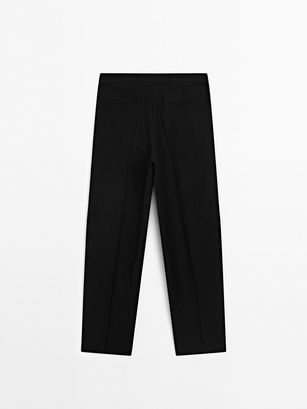 Massimo Dutti Брюки из смесового льна с лаконичным дизайном, черный