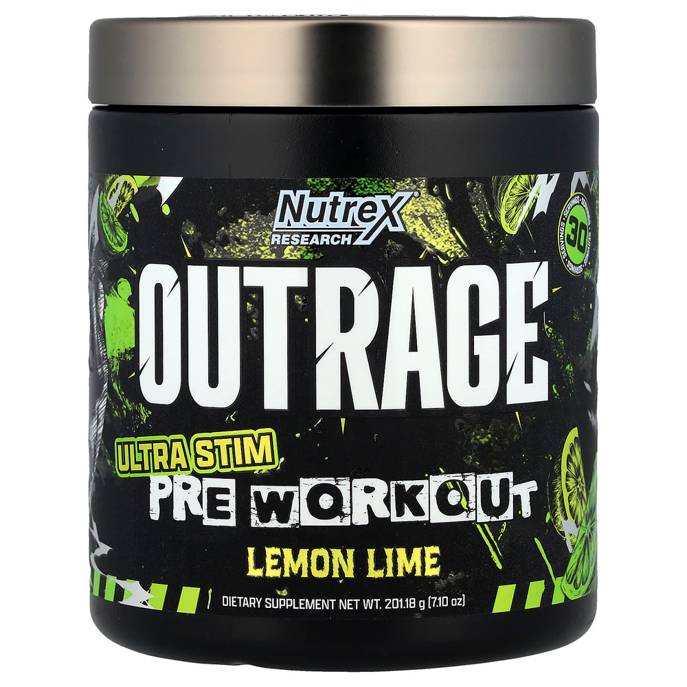 Nutrex Research, Outrage, Ultra Stim перед тренировкой, лимон и лайм, 201,18 г (7,1 унции)