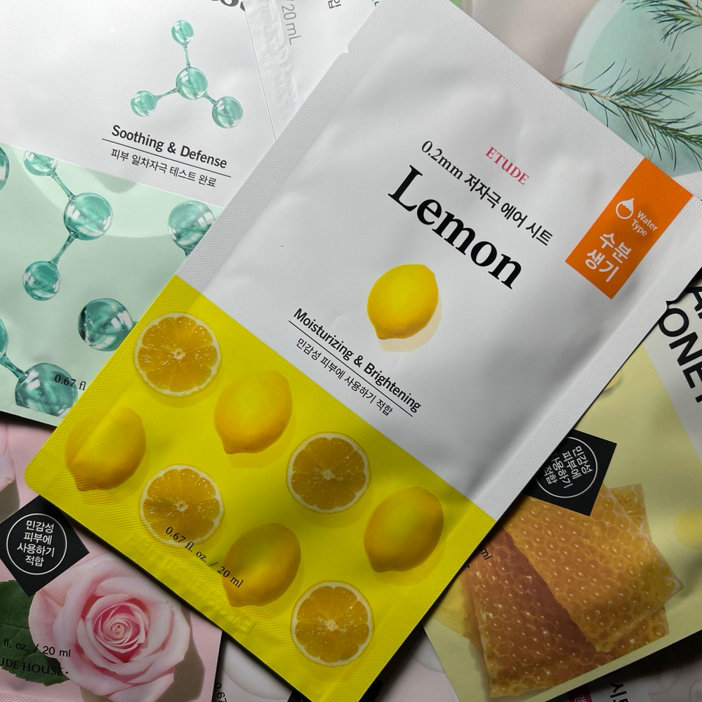 Маска для лица Etude House Theraphy Air Mask Lemon 0,2 мм тканевая на водной основе Лимон 20 мл