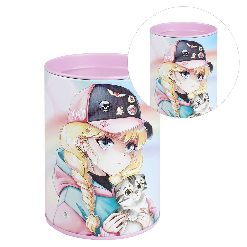 Копилка-подставка для канцелярских принадлежностей, 10,4х7,5х7,5 см. Коллекция "АНИМЕ С КОТИКАМИ":