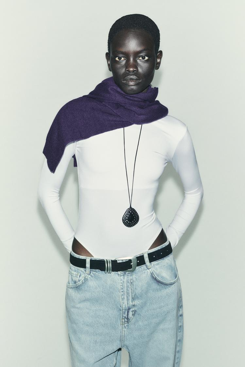 ZARA БАЗОВОЕ БОДИ ИЗ ПОЛИАМИДА, БЕЛЫЙ