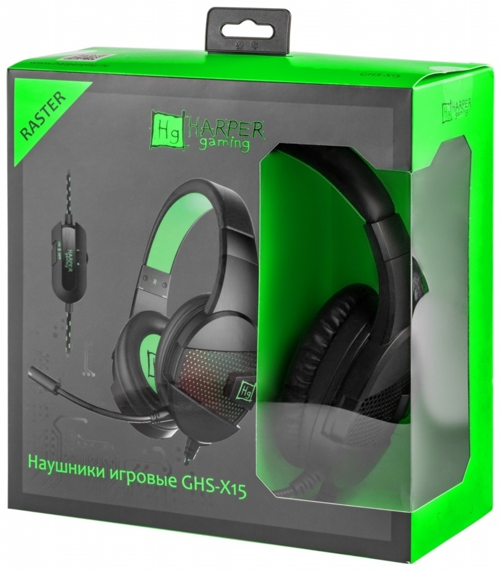 Наушники HARPER Gaming Raster GHS-X15 черный-зеленый