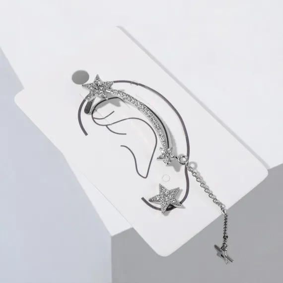 Набор серьги и каффа звезда ночная, цвет белый в серебре