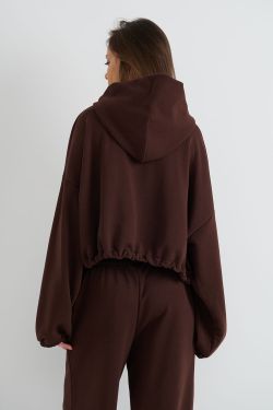 Укороченное худи на молнии шоколадного цвета