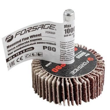 Круг шлифовальный лепестковый (P80, 40х15мм, цанга 6мм, max 10 000 об/мин) Forsage F-FD680Р