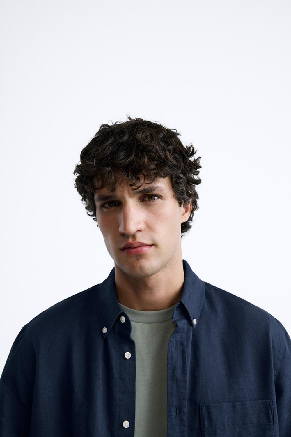 ZARA РУБАШКА ИЗ СМЕСОВОГО ЛЬНА, МОРСКОЙ СИНИЙ