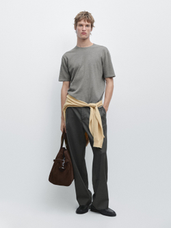 Massimo Dutti Хлопковая футболка с коротким рукавом, серый