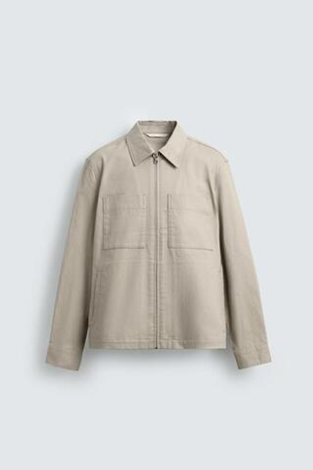 ZARA КУРТКА-РУБАШКА REGULAR FIT С КАРМАНАМИ, БЕЖЕВЫЙ