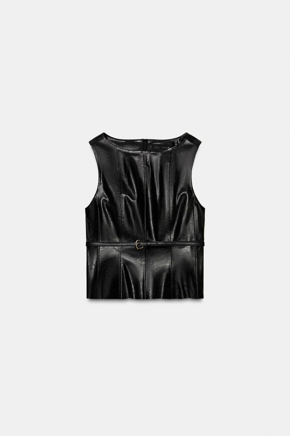 ZARA ТОП ИЗ ИСКУССТВЕННОЙ КОЖИ С РЕМНЕМ, ЧЕРНЫЙ
