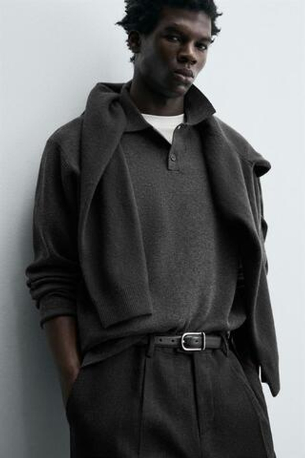 ZARA МЯГКОЕ ТРИКОТАЖНОЕ ПОЛО, АНТРАЦИТОВО-СЕРЫЙ